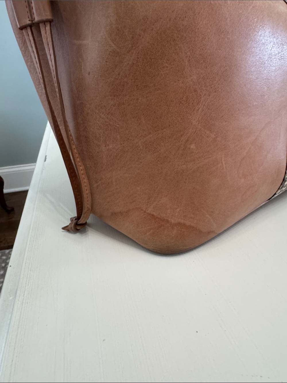 Taxidermy Liz Tote. Camel with genuine Python stripe-Medium - Picture 4 of 10